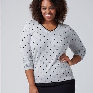 Lane Bryant Chiffon Trim V-Neck Polka Dot Sweater